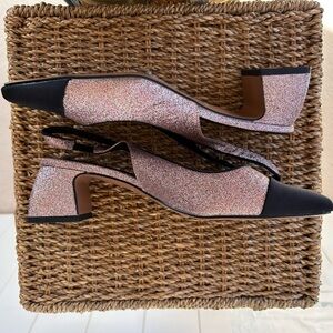 ASOS Design Women’s Sally Cap‎ Toe Slingback Block Heel Glitter & Black Size 8
